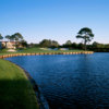 Aerial view of a green surrounded by water at Sandestin Golf and Beach Resort - Baytowne course